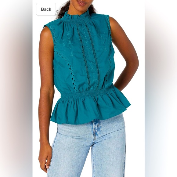 NWT Guess top Kora embroidered lace mock neck peplum style sleeveless blouse - Picture 2 of 10